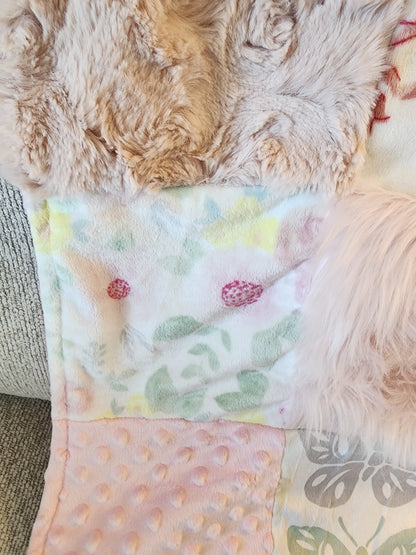 Sensory Blanket- Pink hearts and ribbons Theme fidget lap blanket Dementia