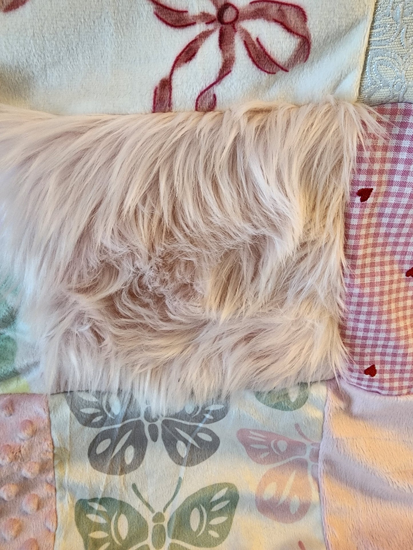 Sensory Blanket- Pink hearts and ribbons Theme fidget lap blanket Dementia