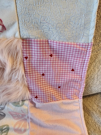 Sensory Blanket- Pink hearts and ribbons Theme fidget lap blanket Dementia