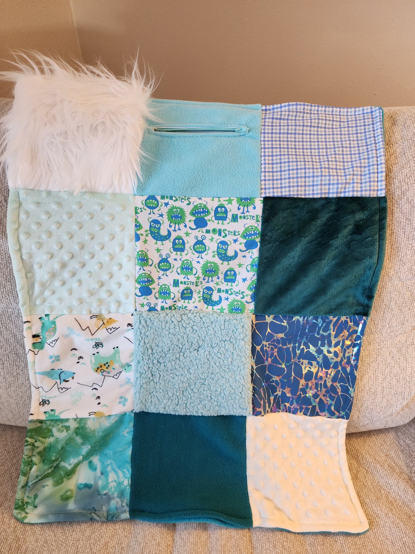 Sensory Blanket- Monsters Theme fidget lap blanket Dementia