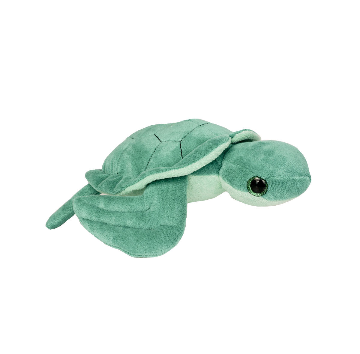 A cute soft, 8” plush green turtle stuffy on a white background. *Comes unstuffed.