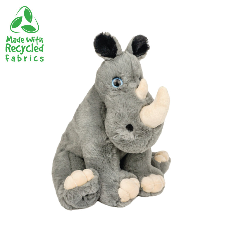 Picture of a soft 16” plush Rhino stuffy sitting on an angle with a white background. *Comes unstuffed.