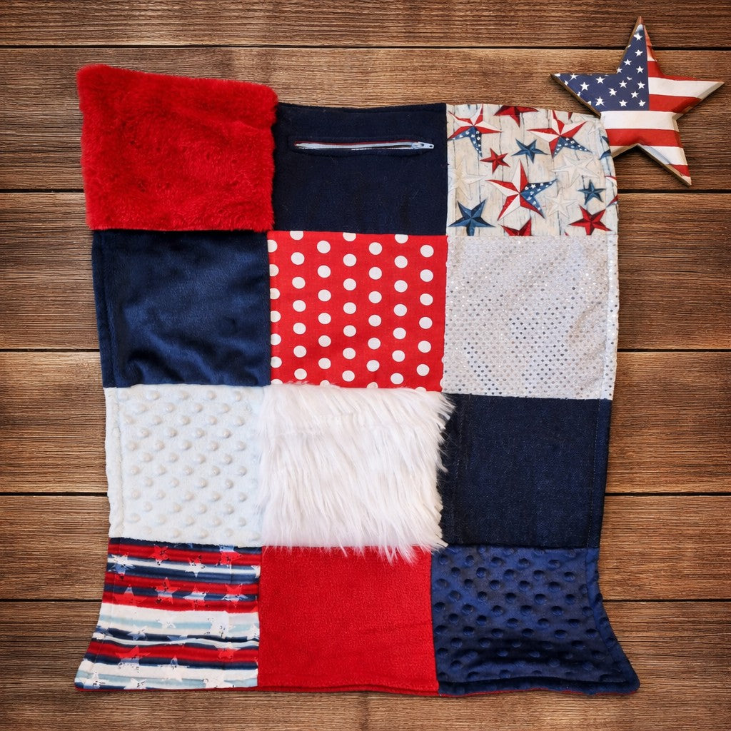 Sensory Blanket- Red White Blue Theme fidget lap blanket Dementia