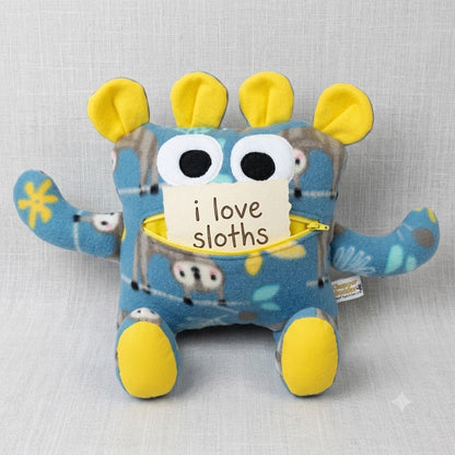 Chomper Buddy 14" sloth fleece with bright yellow lining