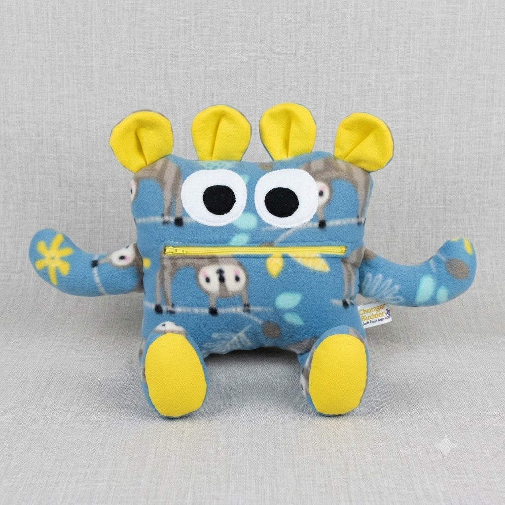 Chomper Buddy 14" sloth fleece with bright yellow lining
