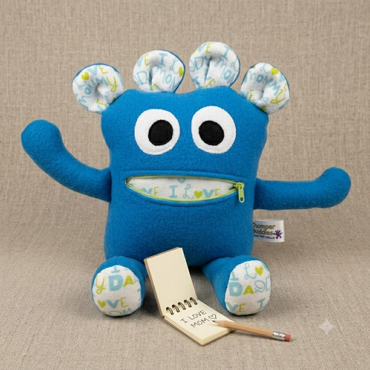 Chomper Buddy  Blue with lite blue elephants 14"
