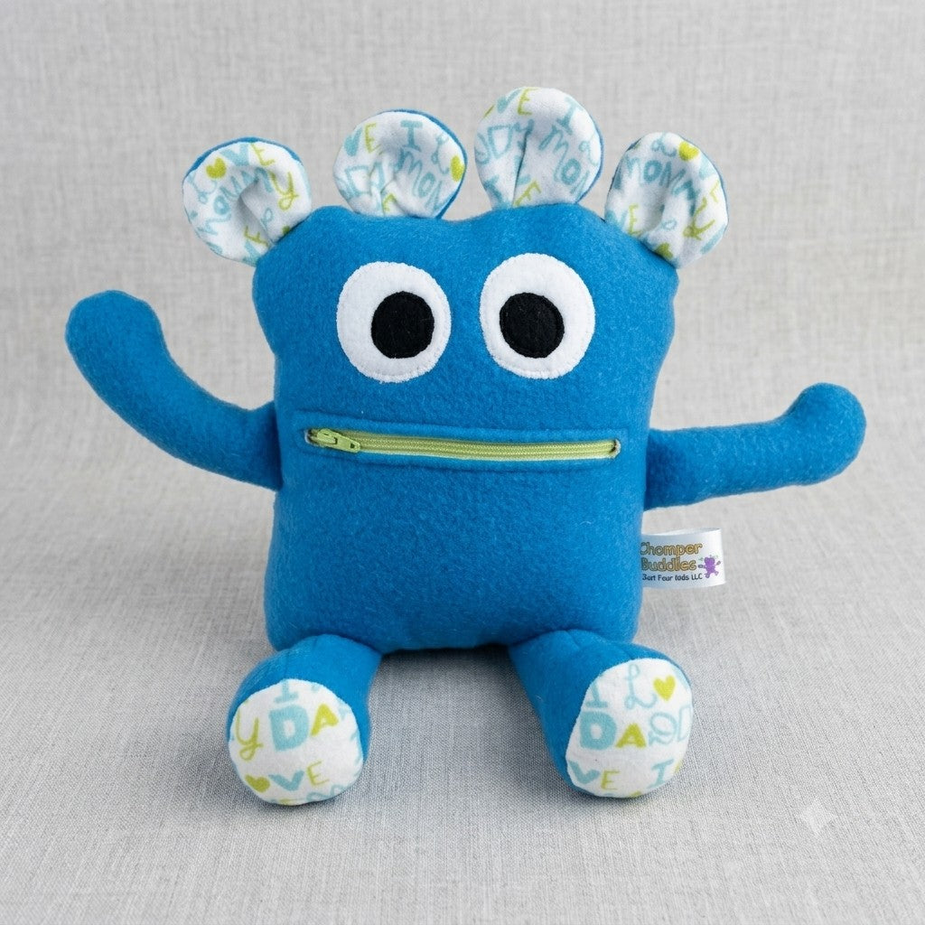 Chomper Buddy  Blue with lite blue elephants 14"
