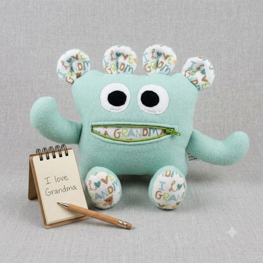 Chomper Buddy 11"Light blue fleece with I love Grandma lining