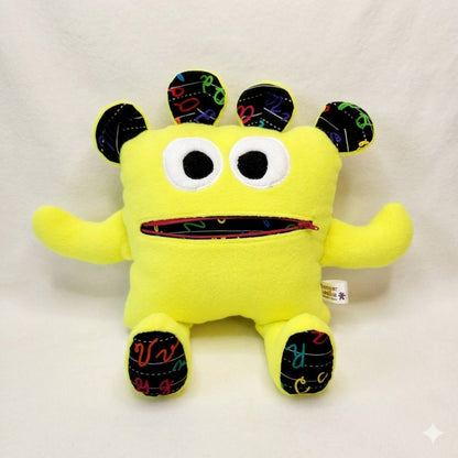 Chomper Buddy 14" Neon Yellow fleece with Cursive alphabet lining
