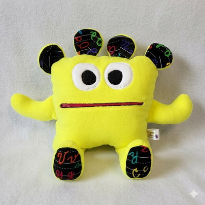 Chomper Buddy 14" Neon Yellow fleece with Cursive alphabet lining