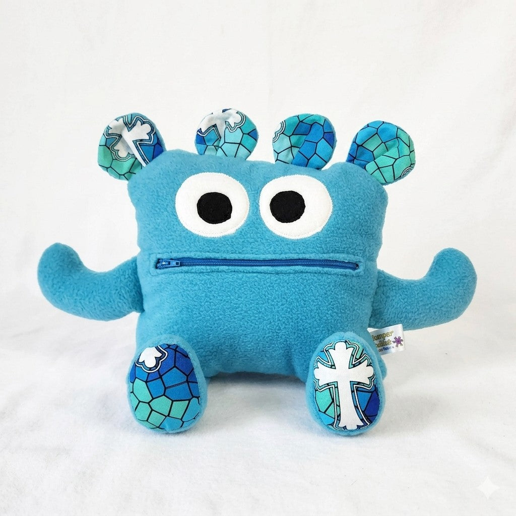 Chomper Buddy 14" turquoise fleece with white cross lining