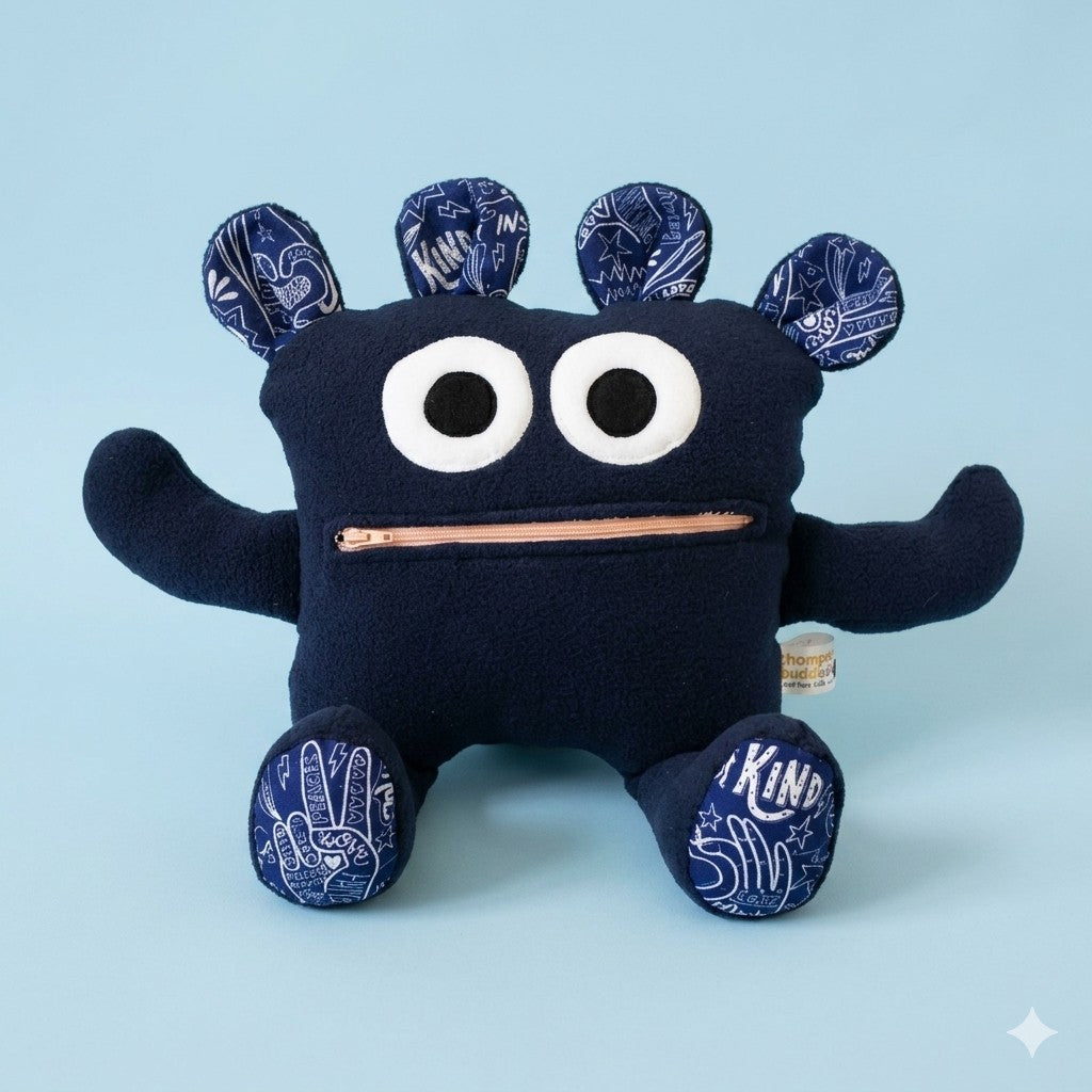 Chomper Buddy 14" Navy fleece with Peace, Love, Inspire lining