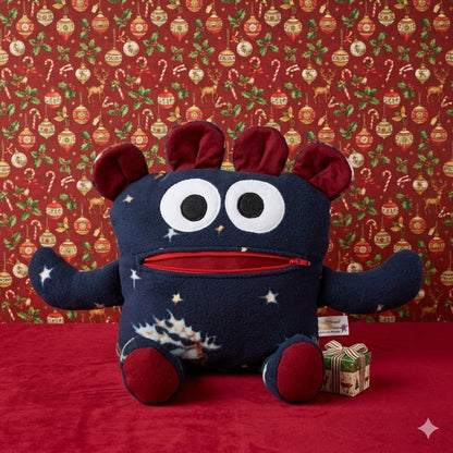 Chomper Buddy 14" Navy with Santa fleece and burgundy lining