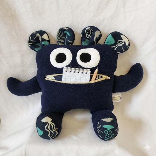 Chomper Buddy 14" Navy fleece with sea animal lining