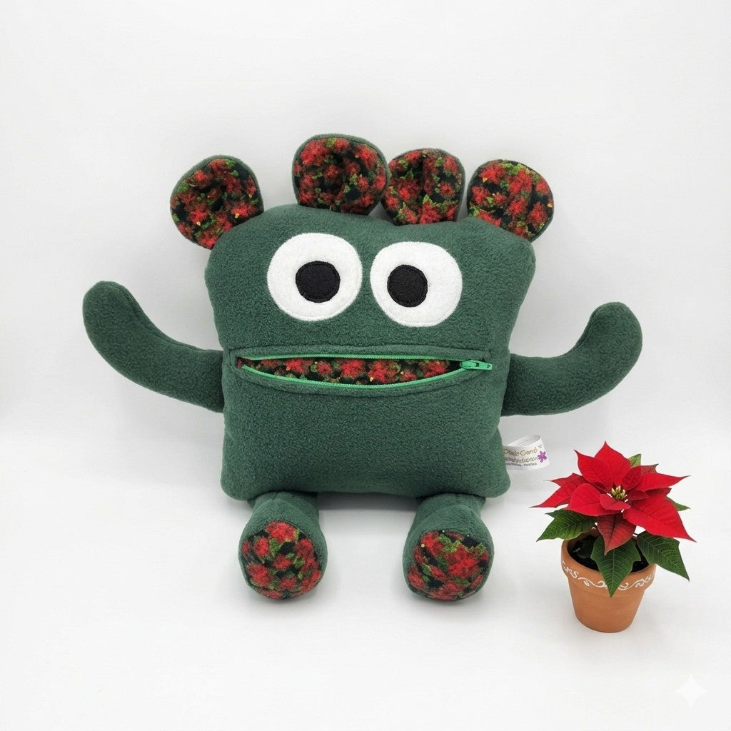 Chomper Buddy Green fleece with Poinsettia lining 14"