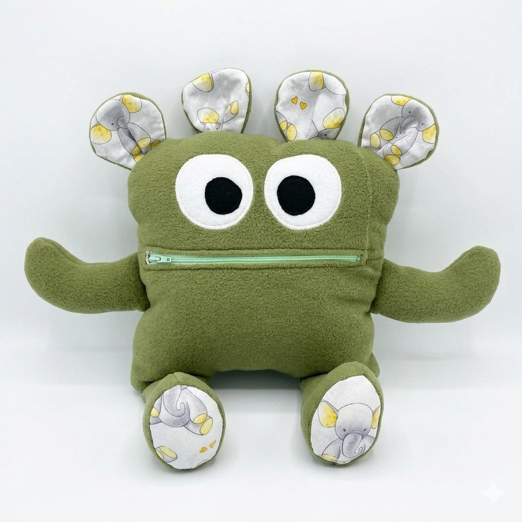 Chomper Buddy Olive green fleece elephant lining 14"