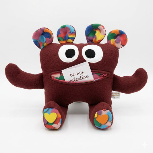 Chomper Buddy  Burgundy with multi color hearts 14"