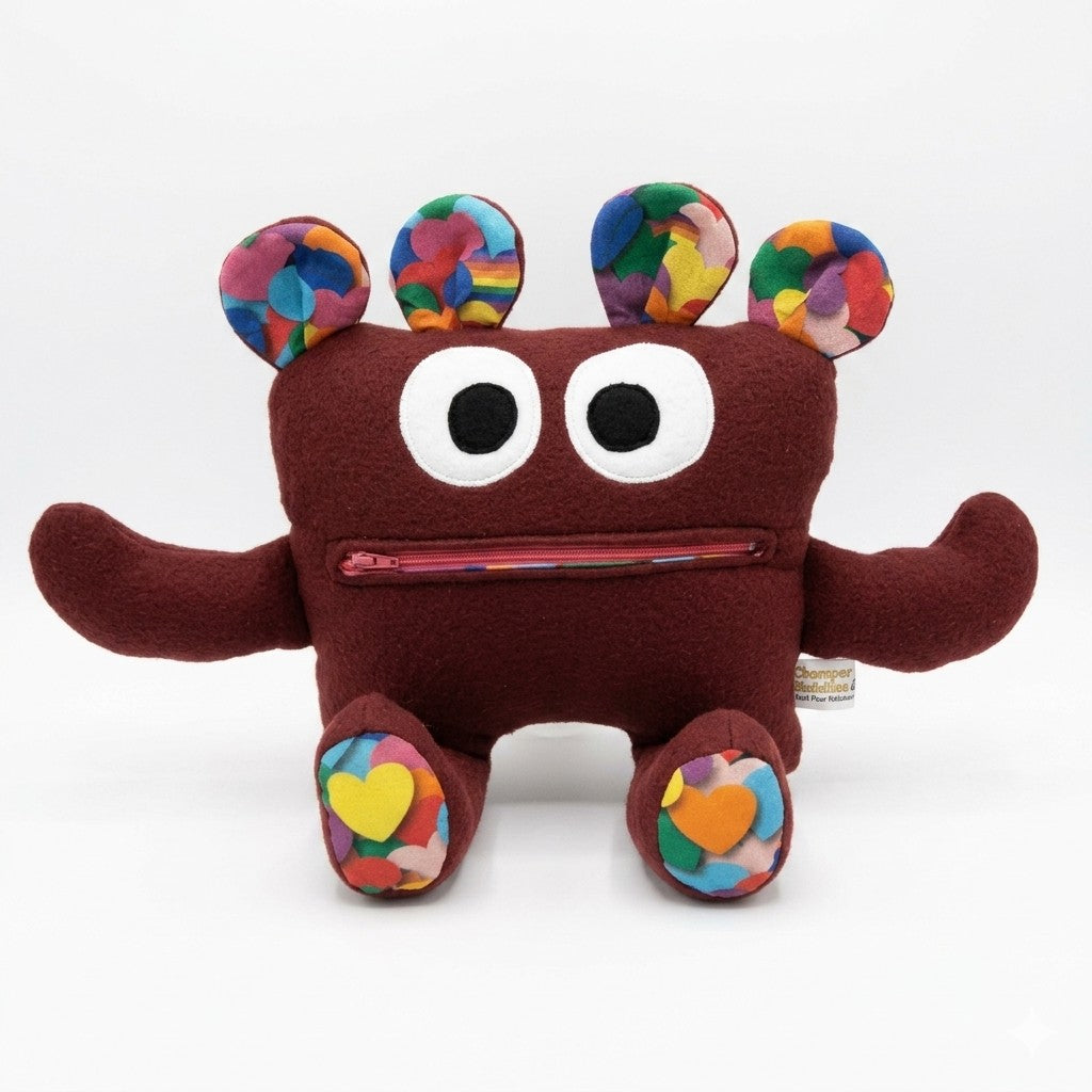 Chomper Buddy  Burgundy with multi color hearts 14"