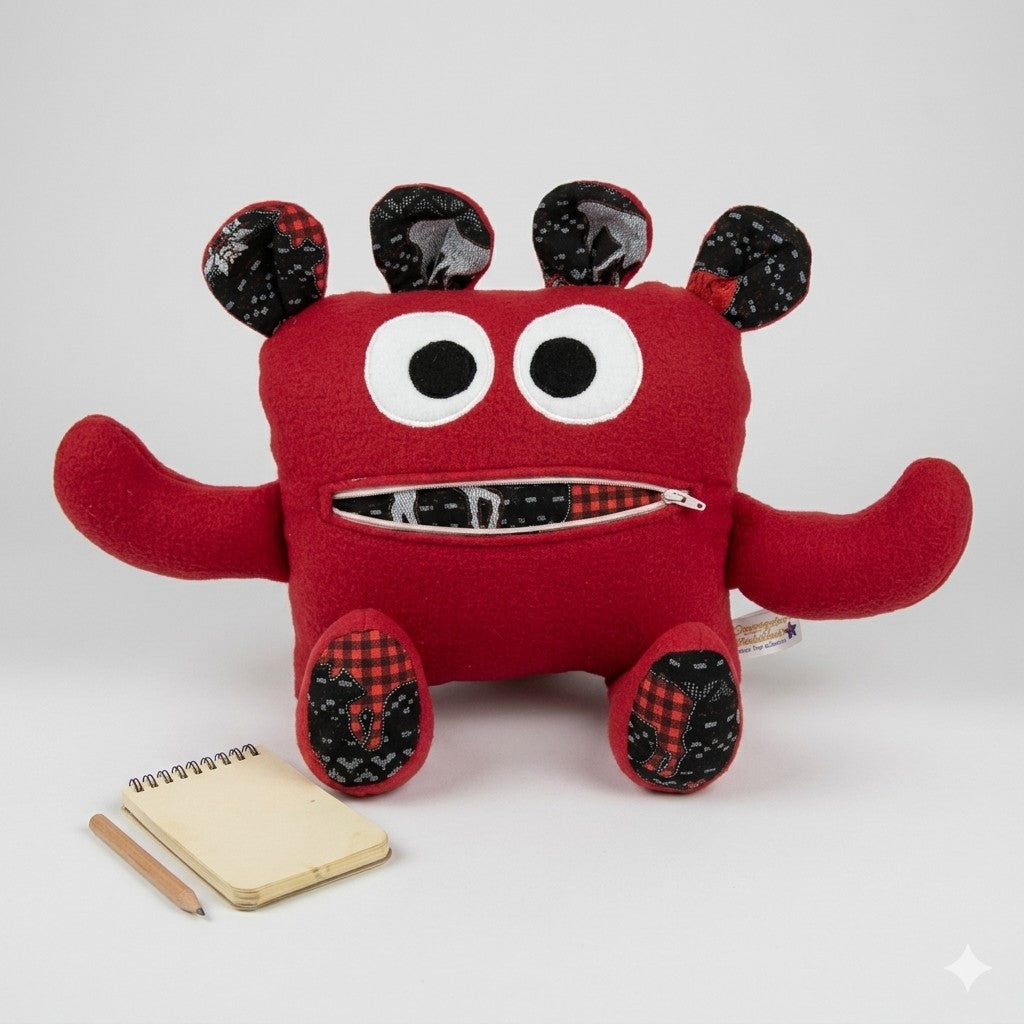 Chomper Buddy Red fleece with black & red moose print 14"