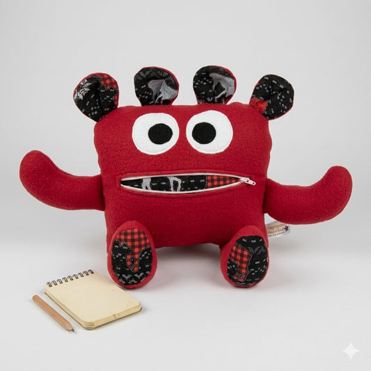 Chomper Buddy Red fleece with black & red moose print 14"