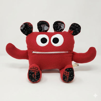 Chomper Buddy Red fleece with black & red moose print 14"