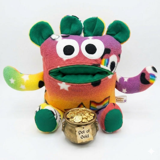 Chomper Buddy  Puppy with rainbow flag green 14"