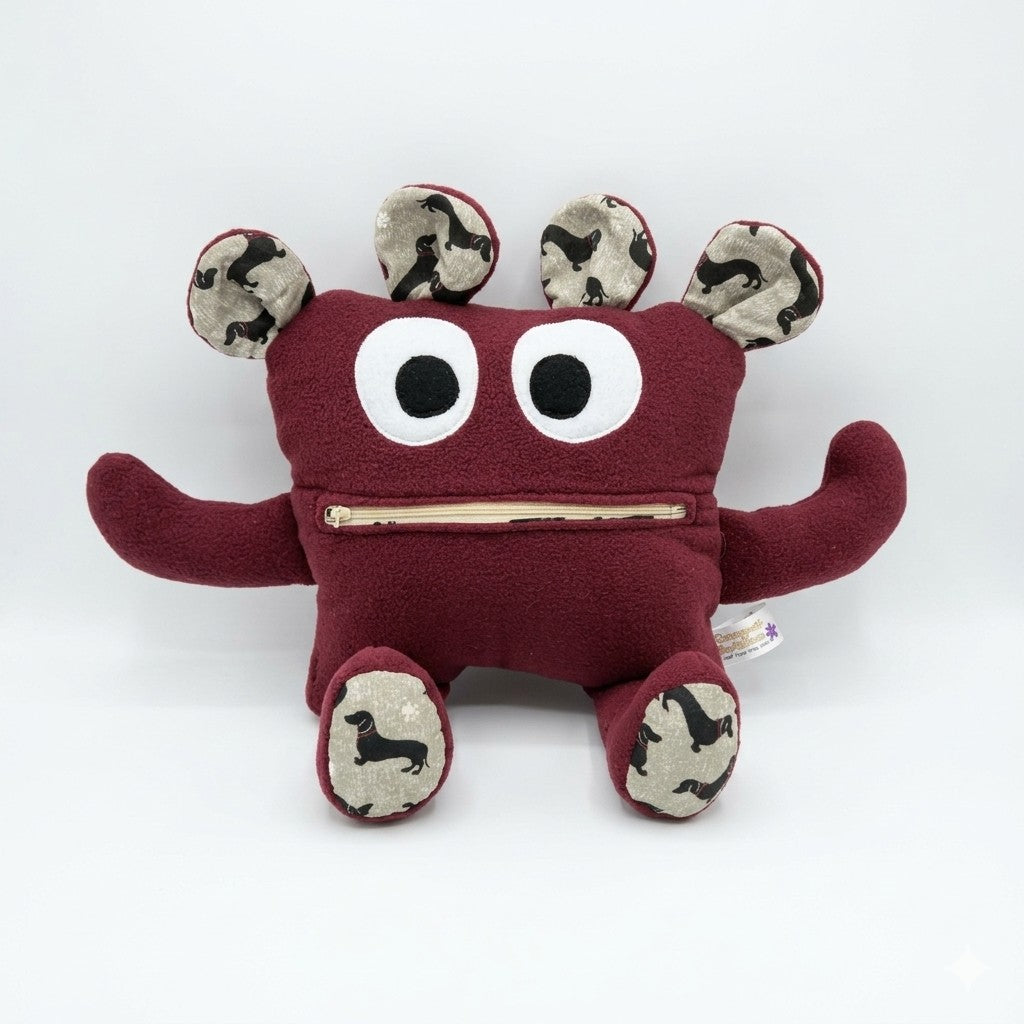 Chomper Buddy Burgundy with Dachshund dog print 14"