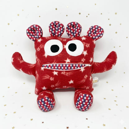 Chomper Buddy Red with start fleece and red, blue stripes and white stars 14"