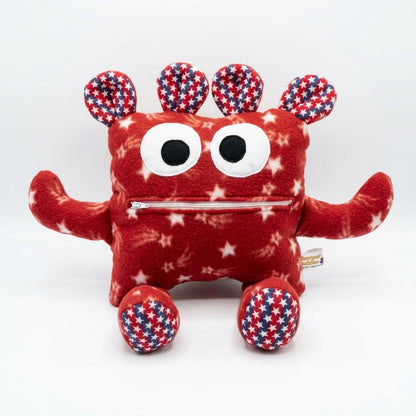 Chomper Buddy Red with start fleece and red, blue stripes and white stars 14"