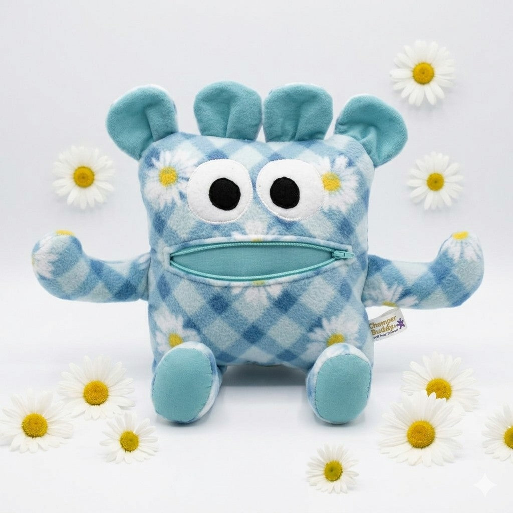Chomper Buddy 14" Blue/White plaid with Daisy's