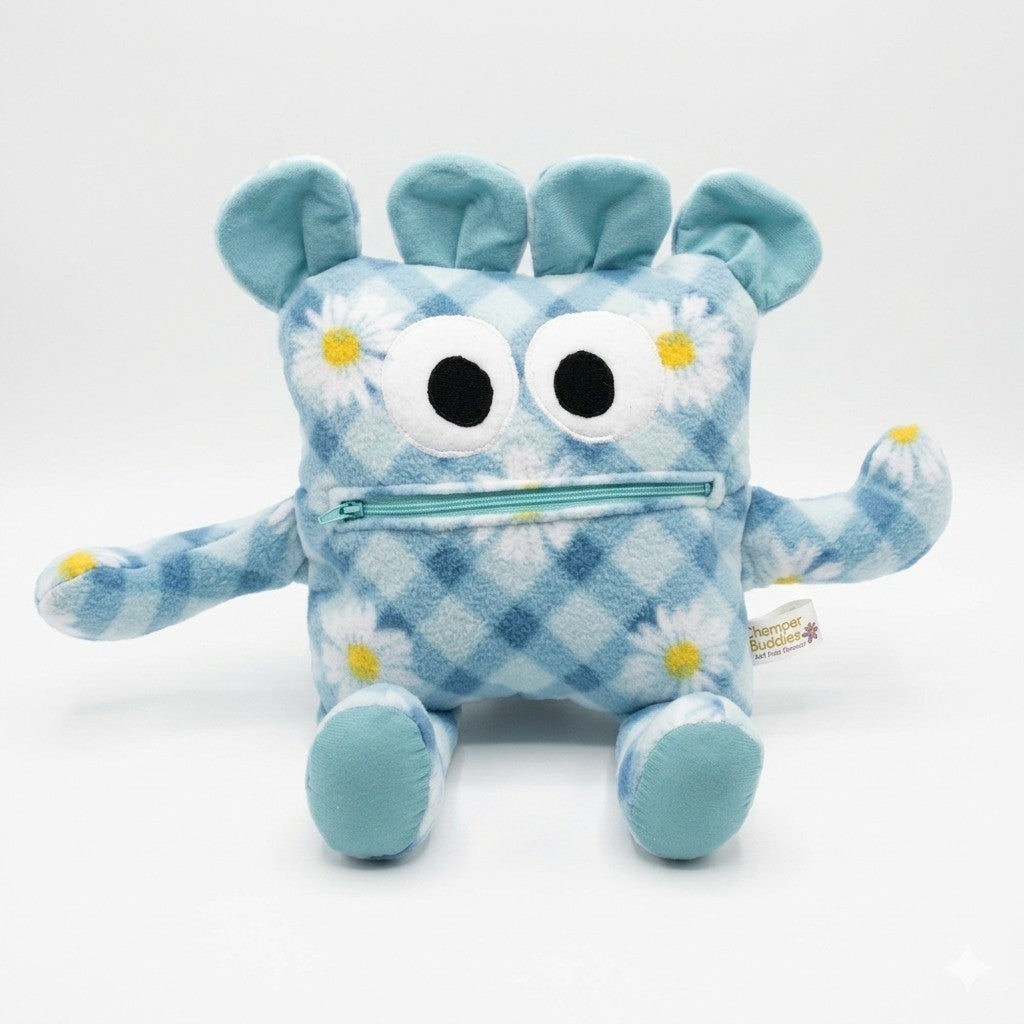 Chomper Buddy 14" Blue/White plaid with Daisy's
