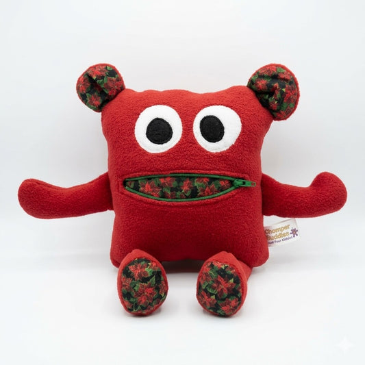 Chomper Buddy 11" Red fleece with Poinsettia lining