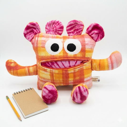 Chomper Buddy- Sunset fleece with pink swirl 14"