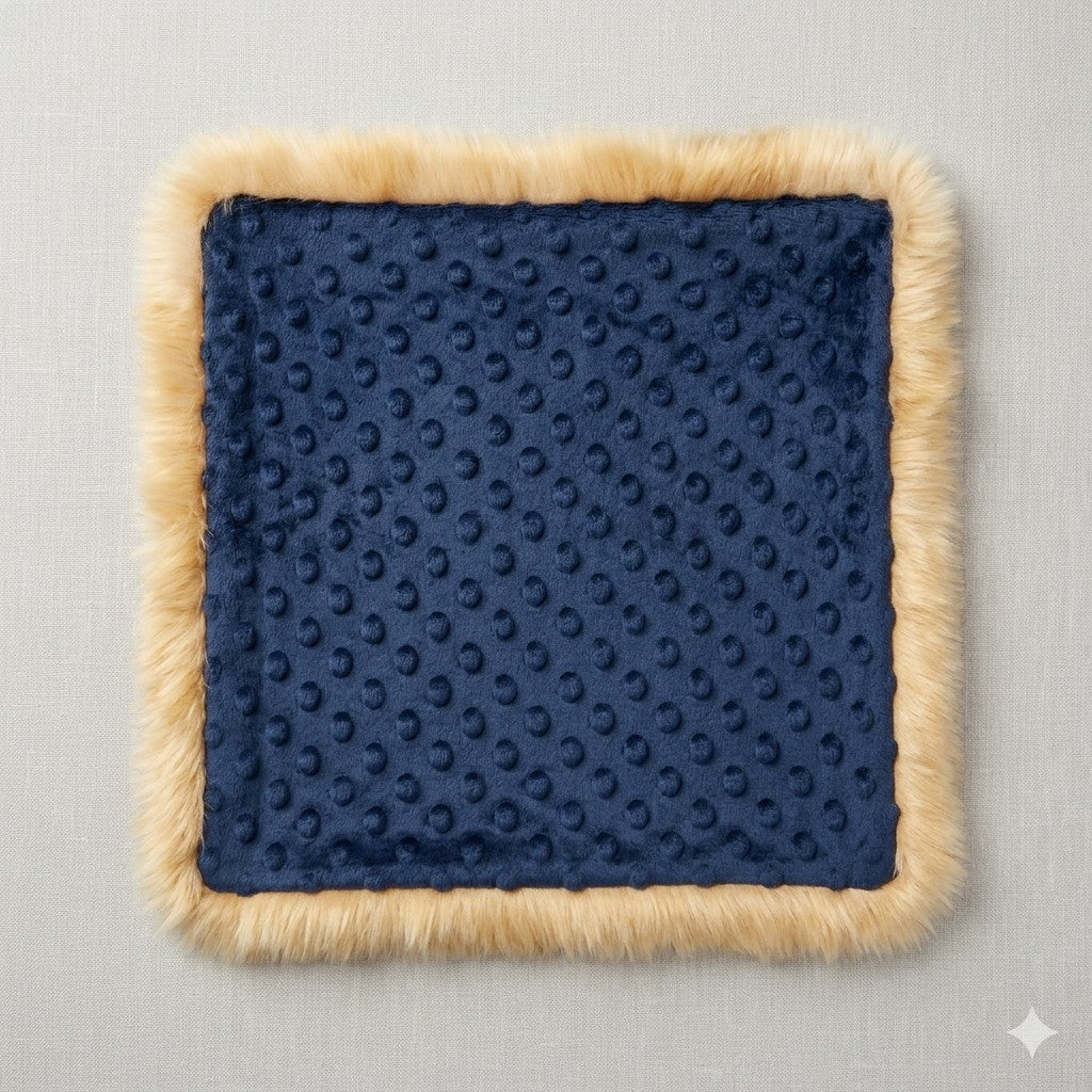 Sensory Square-Rainbow plush fur royal blue dimple dot minky