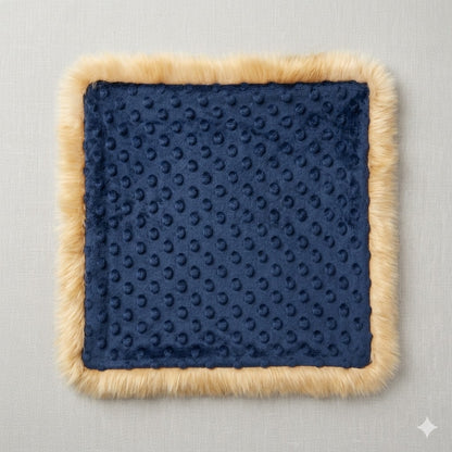 Sensory Square-Rainbow plush fur royal blue dimple dot minky