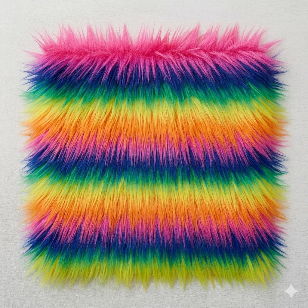 Sensory Square-Rainbow plush fur royal blue dimple dot minky