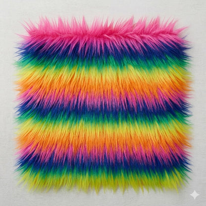 Sensory Square-Rainbow plush fur royal blue dimple dot minky