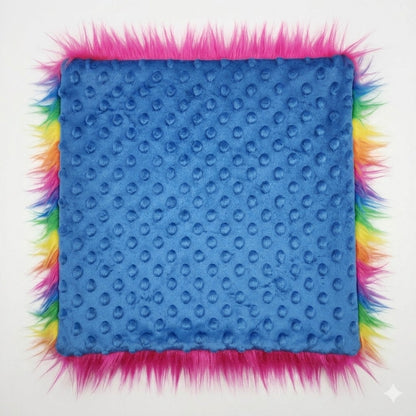 Sensory Square-Rainbow plush fur royal blue dimple dot minky