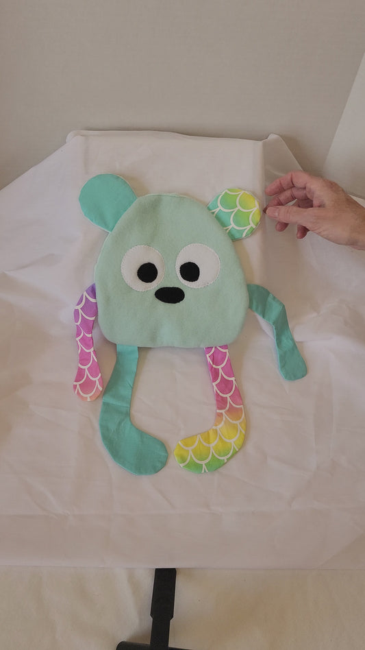 Crinkle Buddy Bear- Teal fleece with mermaid scale and teal minky back