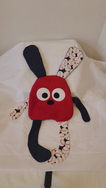 Crinkle Buddy Bunny- Red Fleece Baseball and Navy with Navy Minky