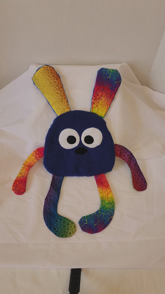 Crinkle Buddy Bunny- Navy Fleece, Rainbow with Navy Minky