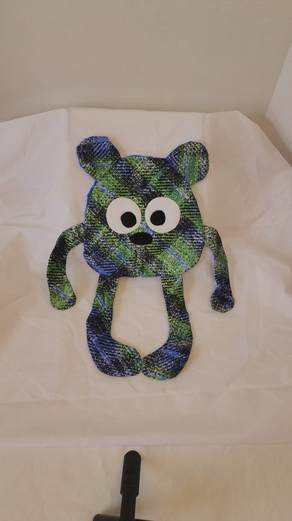 Crinkle Buddy Bear- Blue green with navy dimple dot minky back