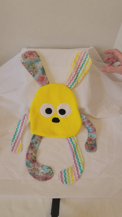 Crinkle Buddy Bunny- Yellow Fleece, Multi Print with Yellow Minky Back