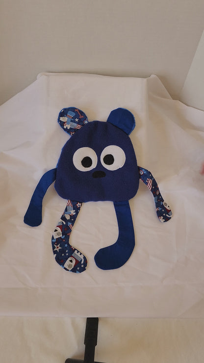 Crinkle Buddy Bear- Navy fleece, 4th of July and navy dimple dot minky