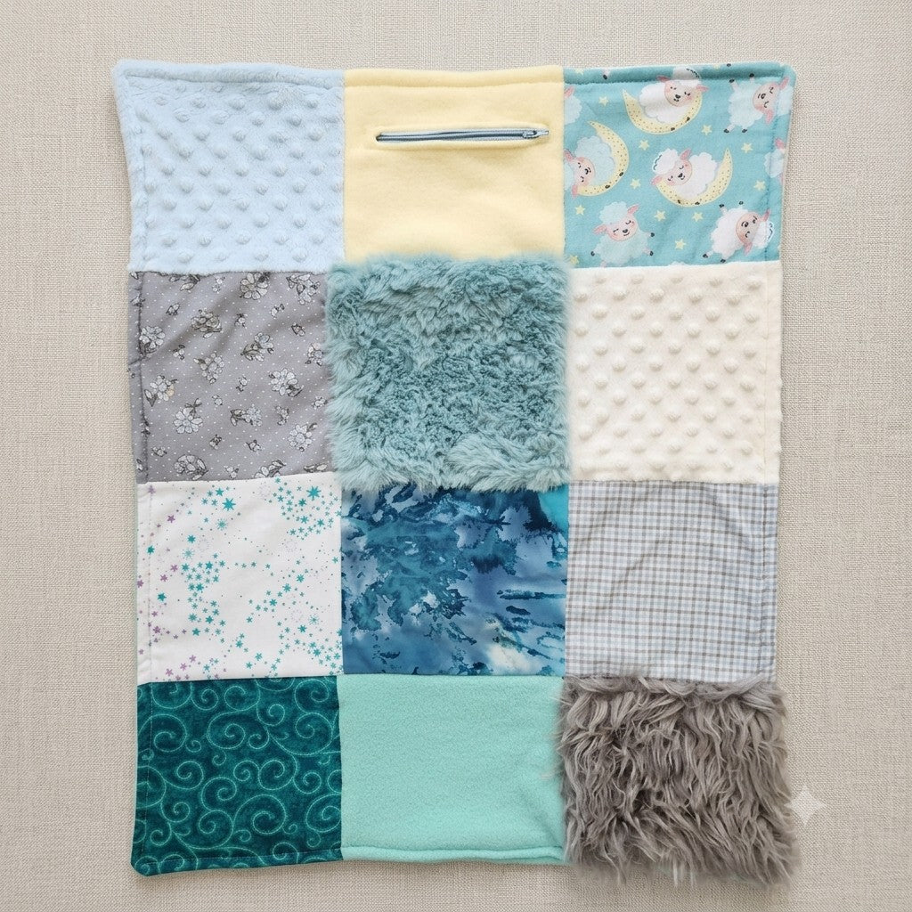 Sensory Blanket- Sleeping sheep on a moon Theme fidget lap blanket Dementia