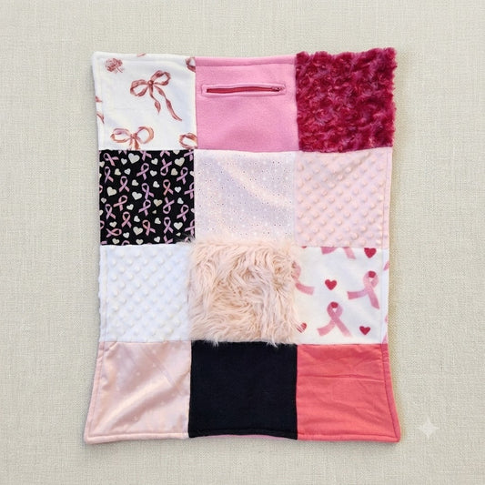 Sensory Blanket- Breast Cancer Theme fidget lap blanket Dementia Pink Ribbon