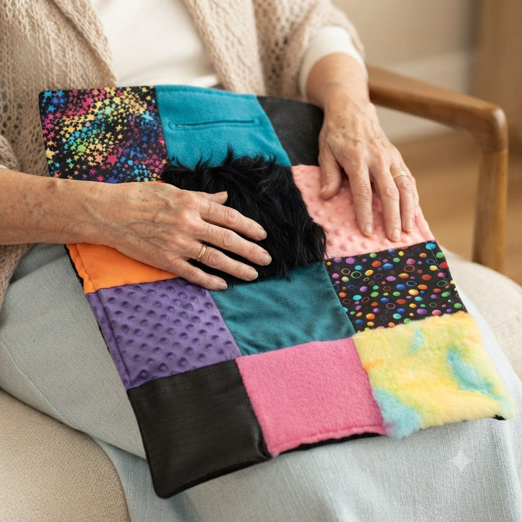 Sensory Blanket- Dark Stars and Bubbles Theme fidget lap blanket Dementia
