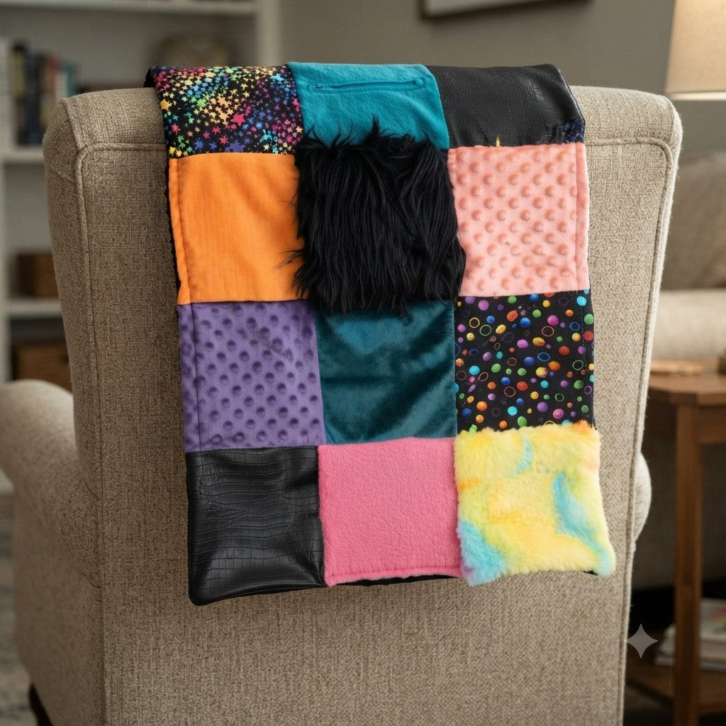 Sensory Blanket- Dark Stars and Bubbles Theme fidget lap blanket Dementia