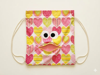 Chomper Buddy  Drawstring bag, Dementia Alzheimer's,  Slumber Bag,  Bag Hearts