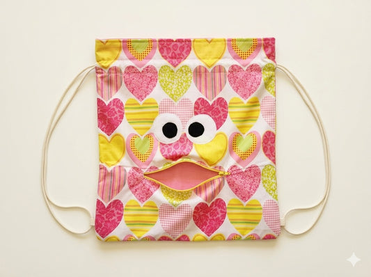 Chomper Buddy  Drawstring bag, Dementia Alzheimer's,  Slumber Bag,  Bag Hearts